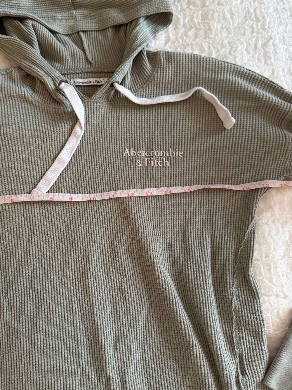 Abercrombie & Fitch Olive Green Waffle-Knit Hooded Top - Picture 2 of 5
